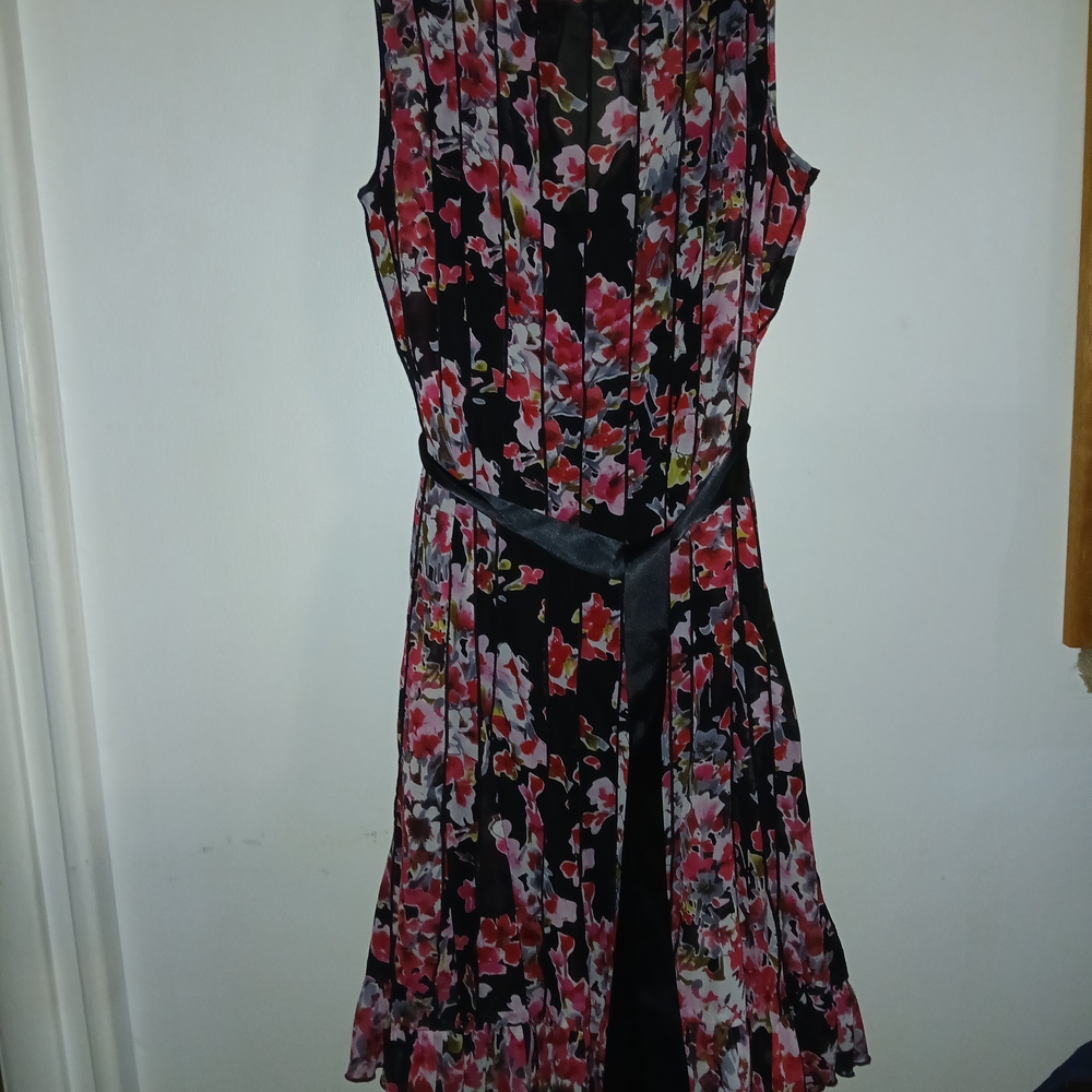 Christopher & Banks Black and Pink Floral Midi Dress